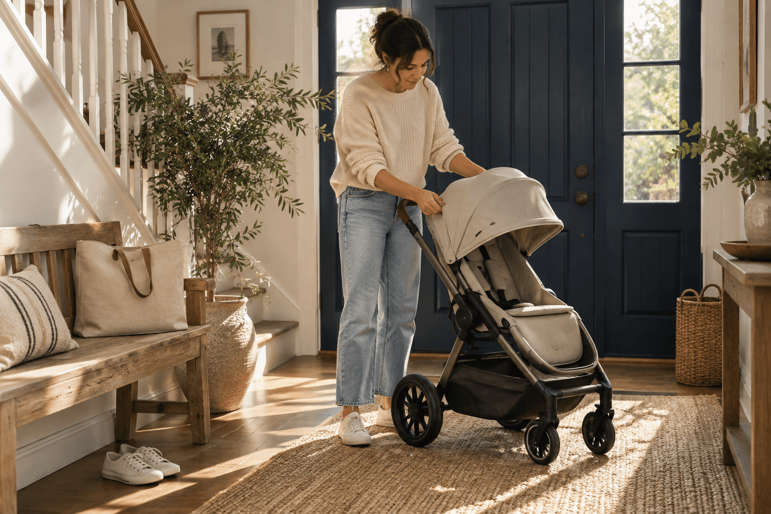 Illustrative stroller setup at home